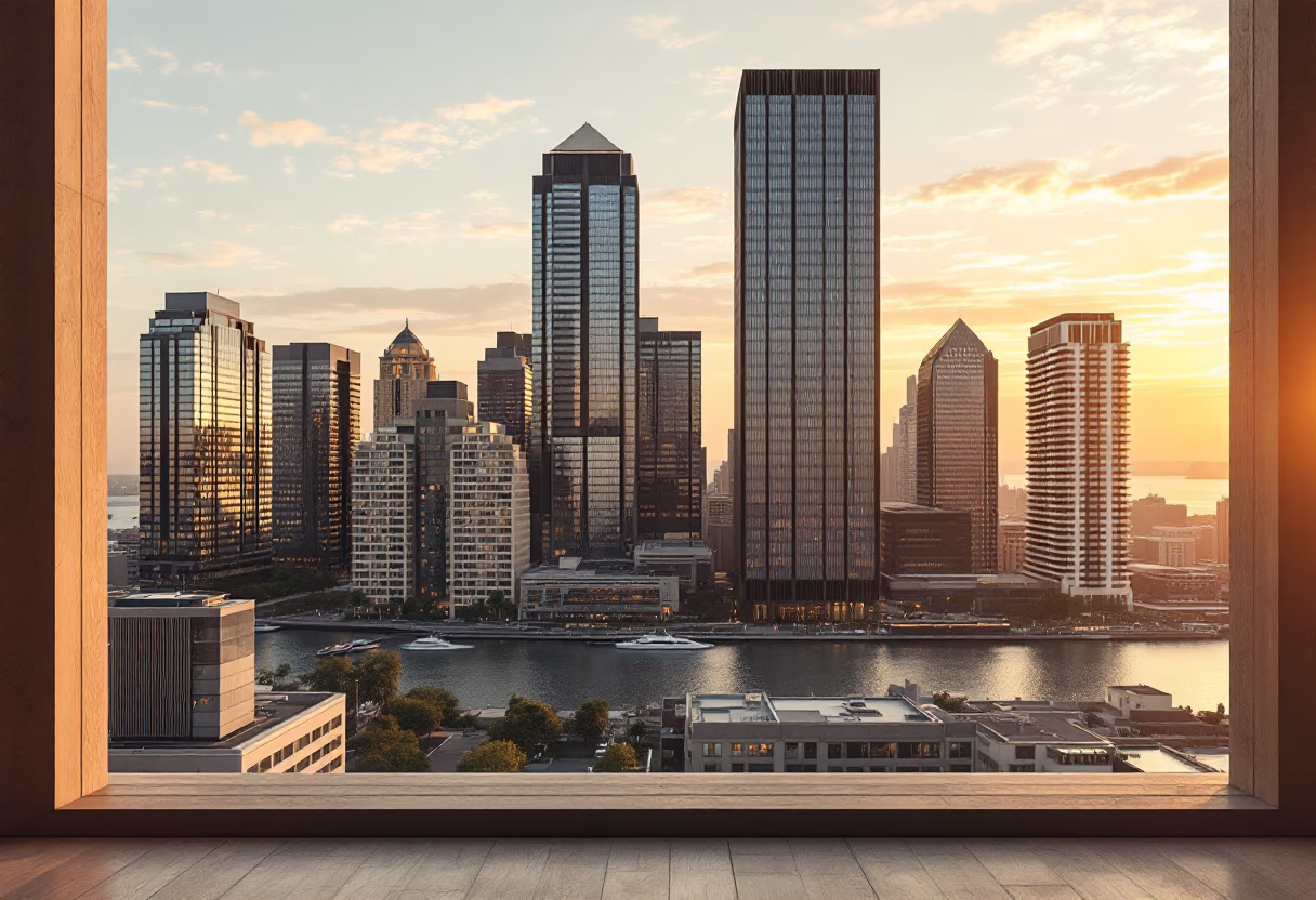 [background image] image of financial district skyline for a fintech company