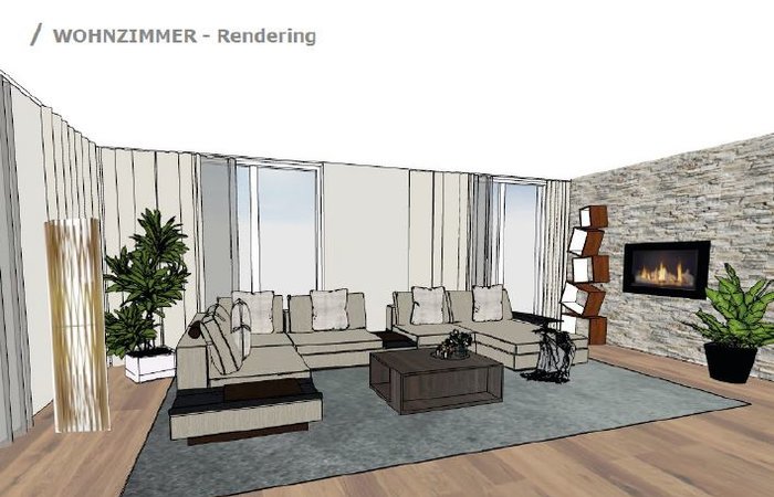 3D Rendering des Wohnzimmers