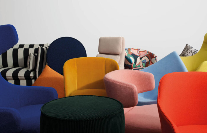 Frische Farben der neuen Vitra Home Selection mit Stoffen von Dedar und Kvadrat. 