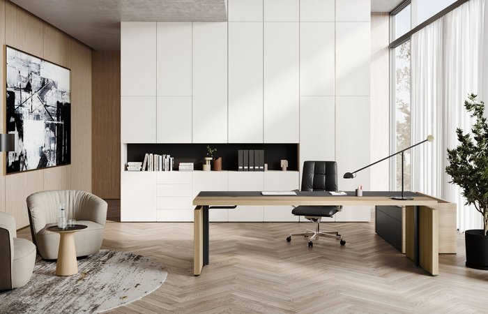 Lösung eines Einzelbüros mit eleganter Wohnatmosphäre (alles von Walter Knoll)