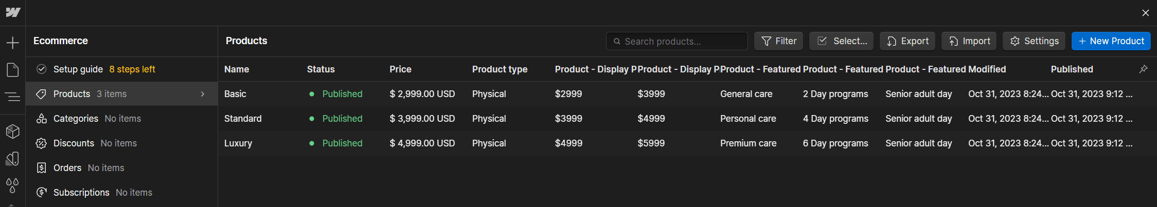 Ecommerce Collection - ElderlyCare X Webflow Template