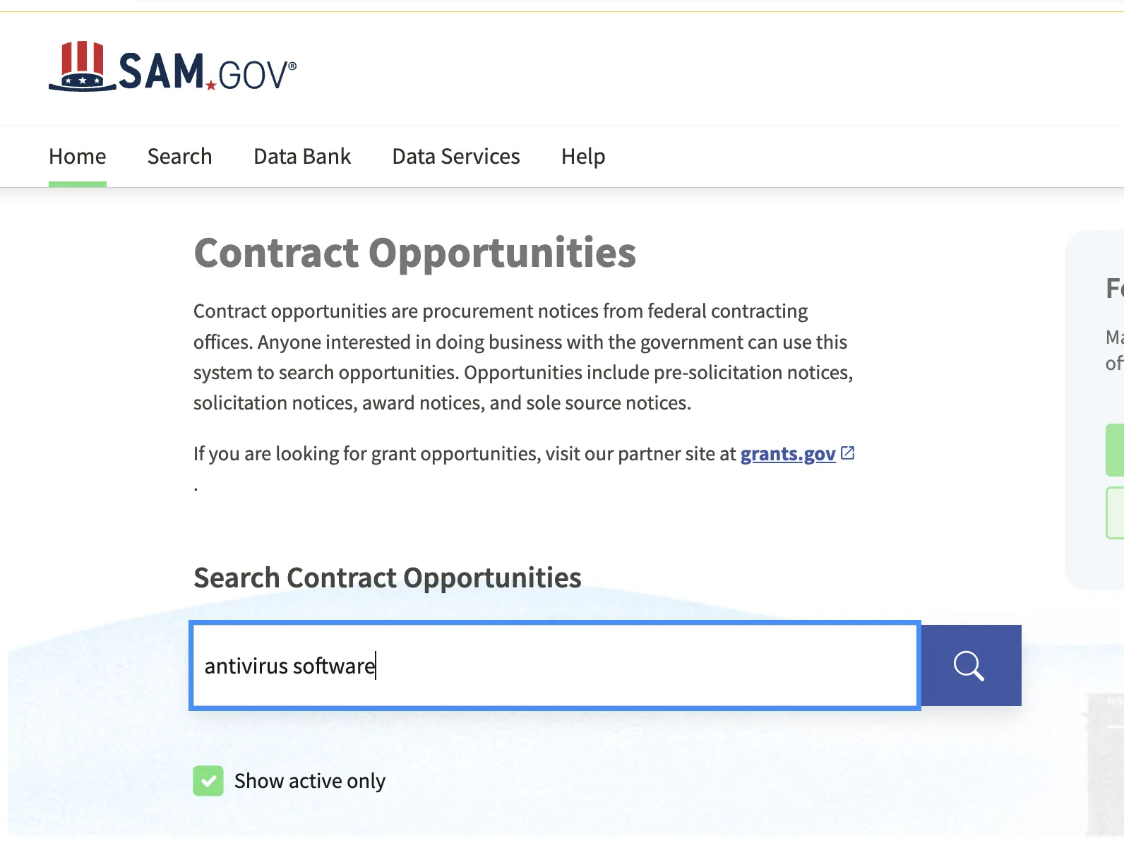 a screenshot showing how to find government RFPs