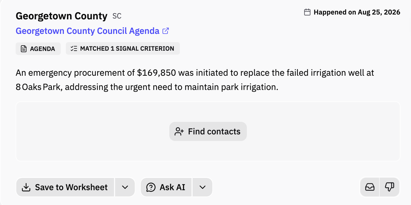 Pursuit signal: Georgetown County SC initiates $169,850 emergency irrigation well replacement