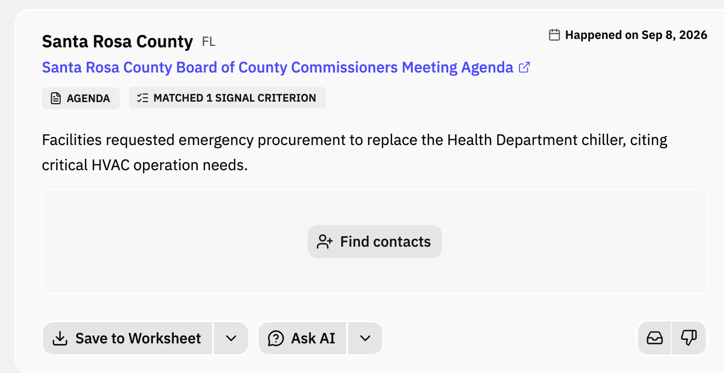 Pursuit signal: Santa Rosa County FL requests emergency procurement for HVAC chiller replacement