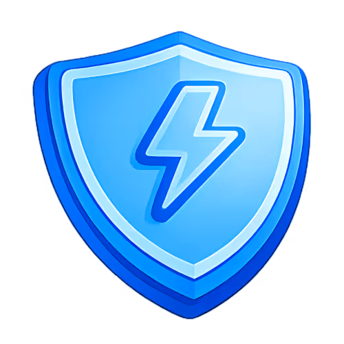 Blue shield with a white lightning bolt symbol in the center, representing protection and energy.