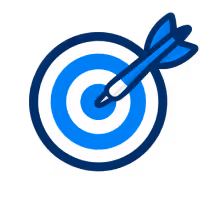 Blue dart hitting the center of a blue and white target board.