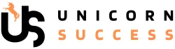Unicorn Success company logo with black US letters and an orange unicorn silhouette.