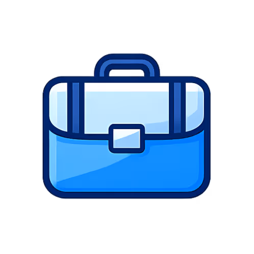 Blue briefcase icon with handle and clasp, representing business or work.