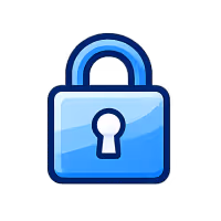 Blue padlock icon with keyhole representing security or privacy.
