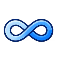 Blue infinity symbol with a gradient effect and a black background.