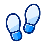 Icon of two blue and white footprints facing forward.