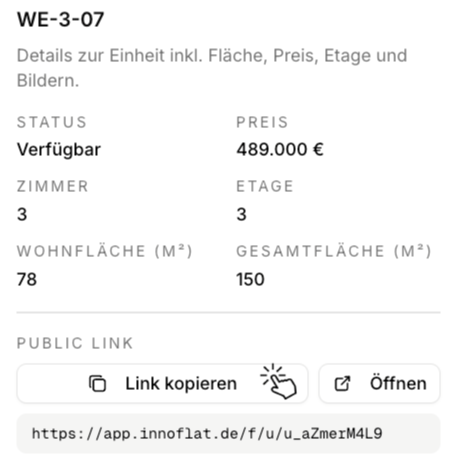 Innoflat Dashboard Einheiten