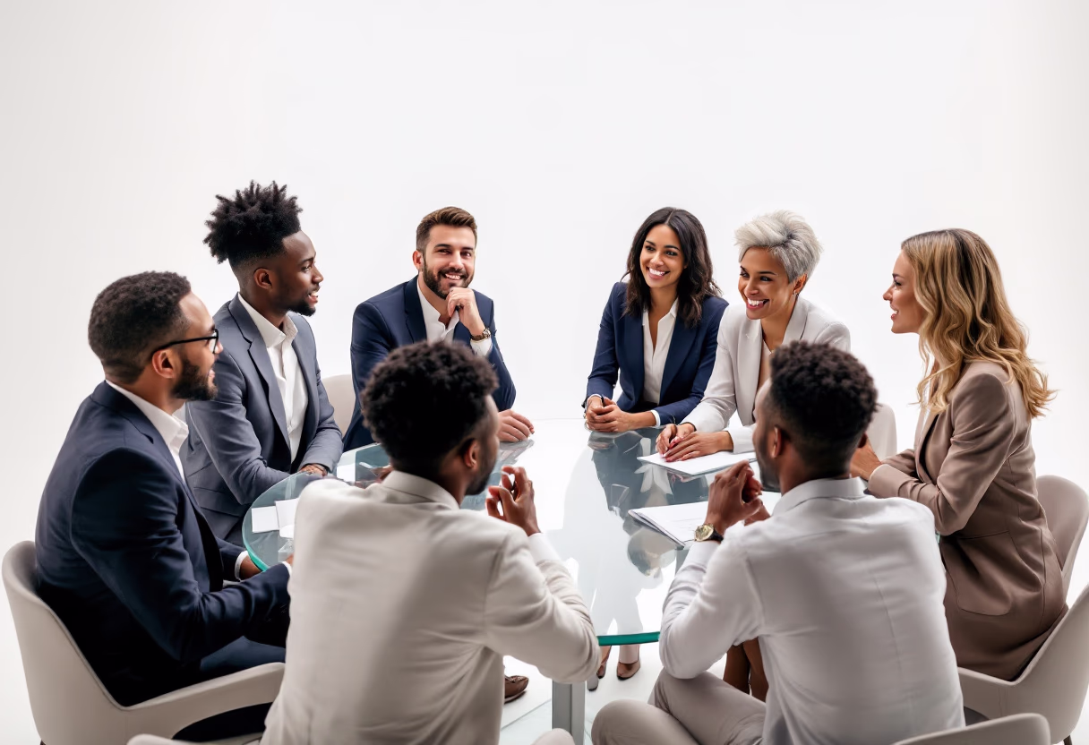 image of a diverse team in a meeting (for a edtech)