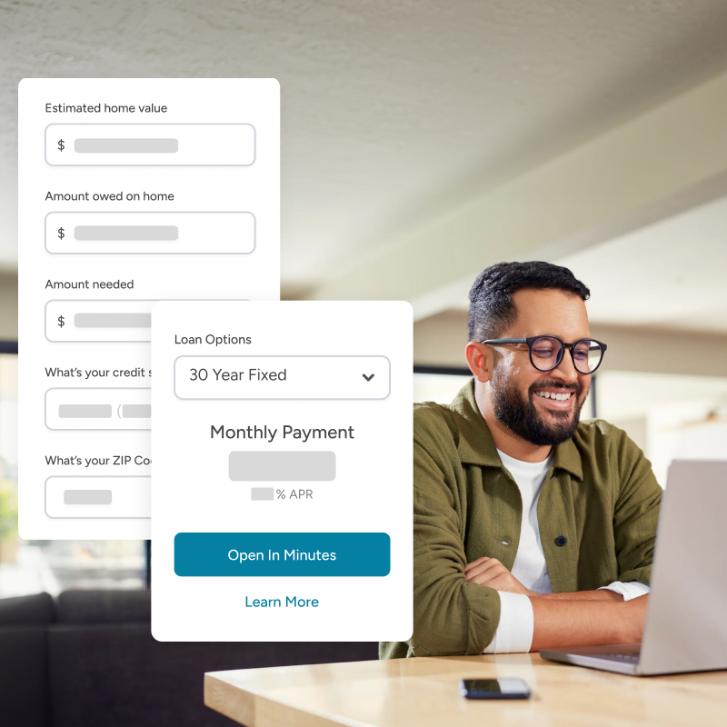 Leadfusion home equity loan calculator on a bank website estimating borrowing power and monthly payment