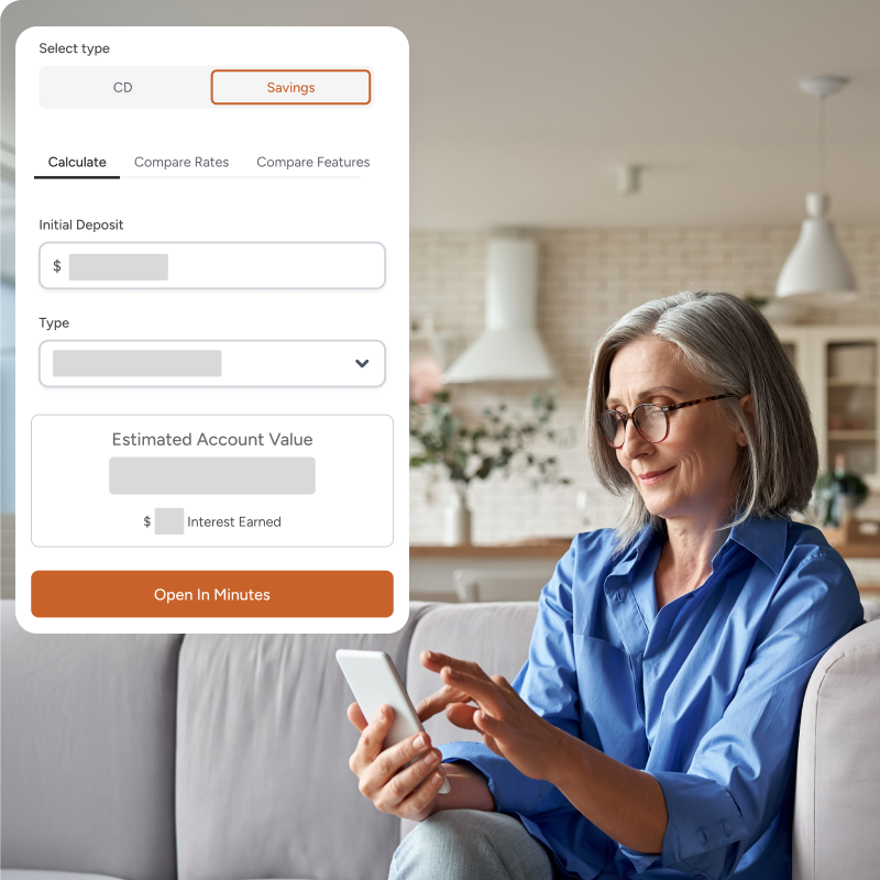 Leadfusion rate-powered savings calculator on a bank website, kept current automatically by RateSync