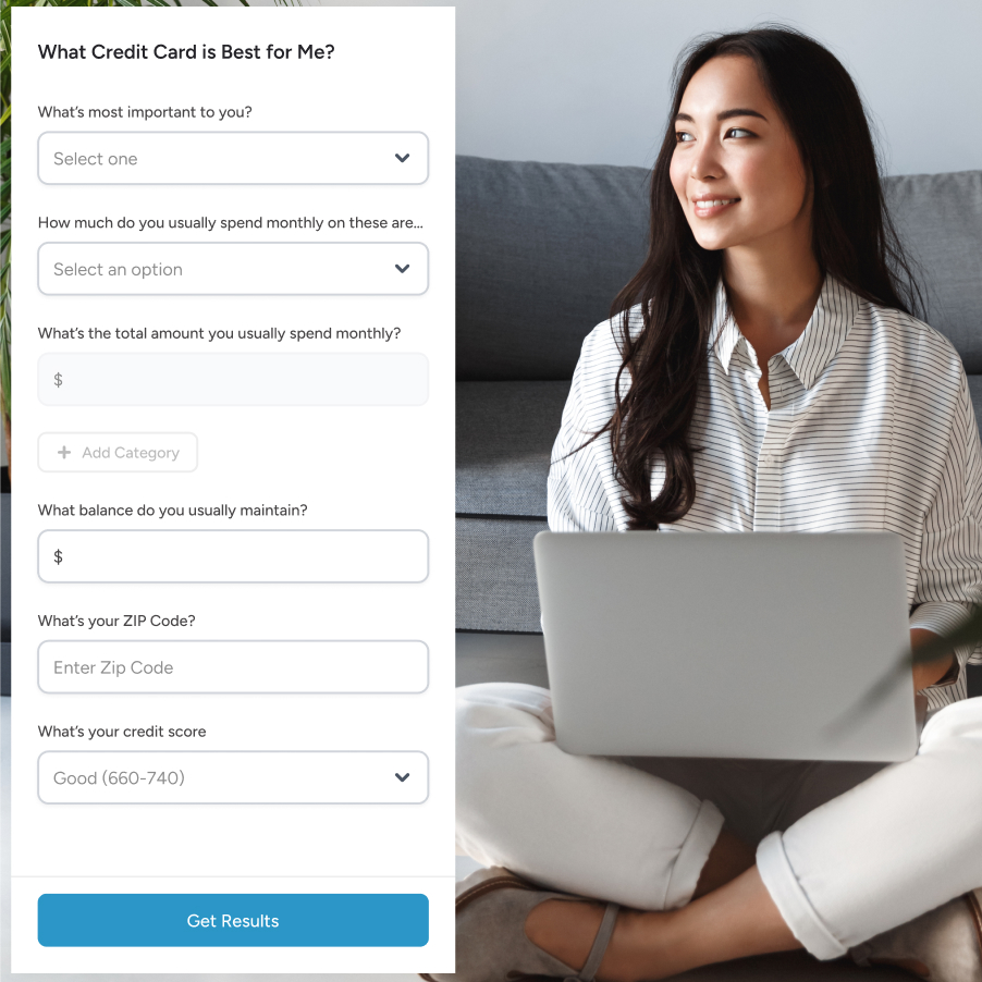 Leadfusion SmartSelect helping a visitor find the best-fit credit card on a bank website