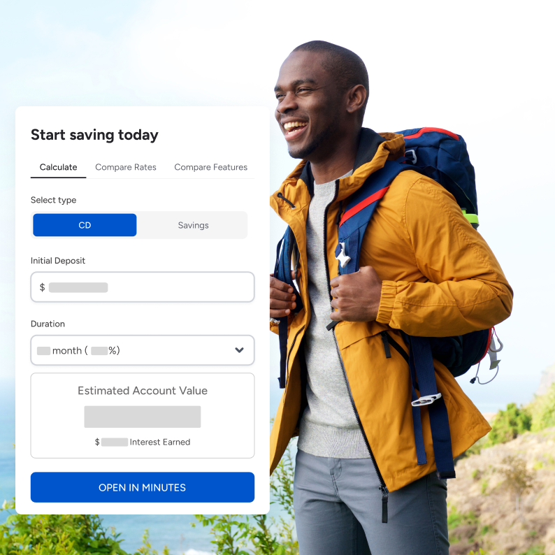 Leadfusion CD and savings calculator on a bank website estimating account value and interest earned
