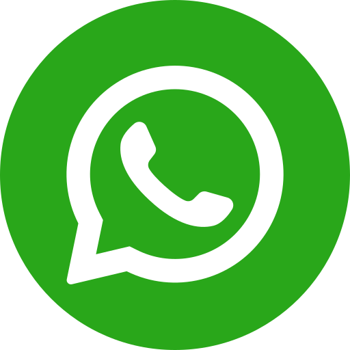 White telephone handset inside a speech bubble on a green circular background representing WhatsApp logo.