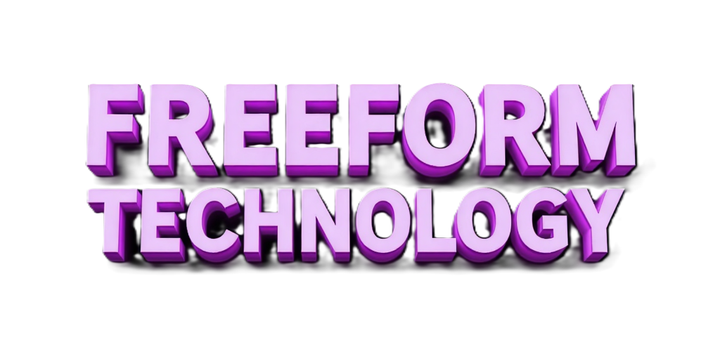 Bold 3D purple text reading 'FREEFORM TECHNOLOGY' on a black background.