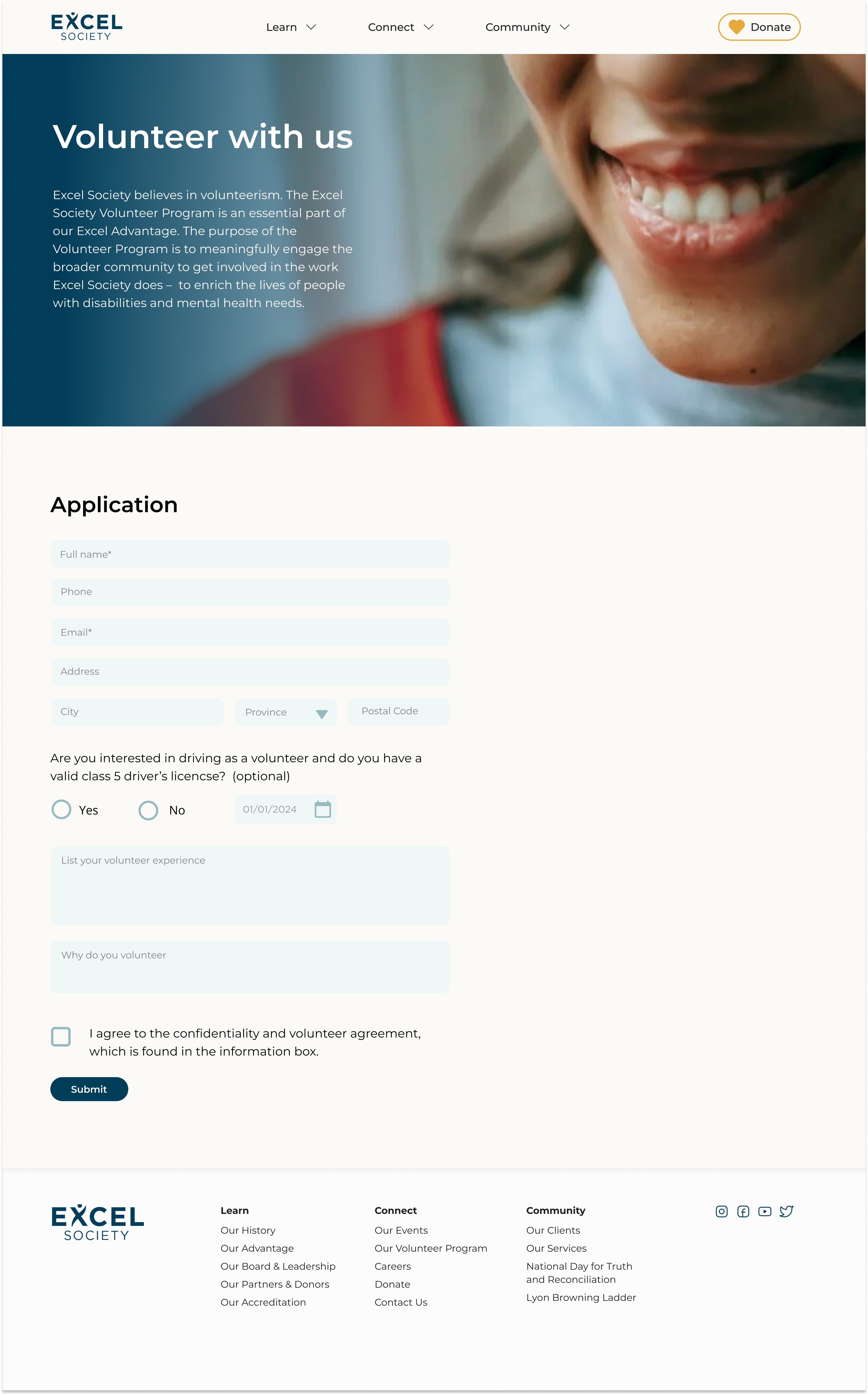 Excel Society webpage for Volunteer with us