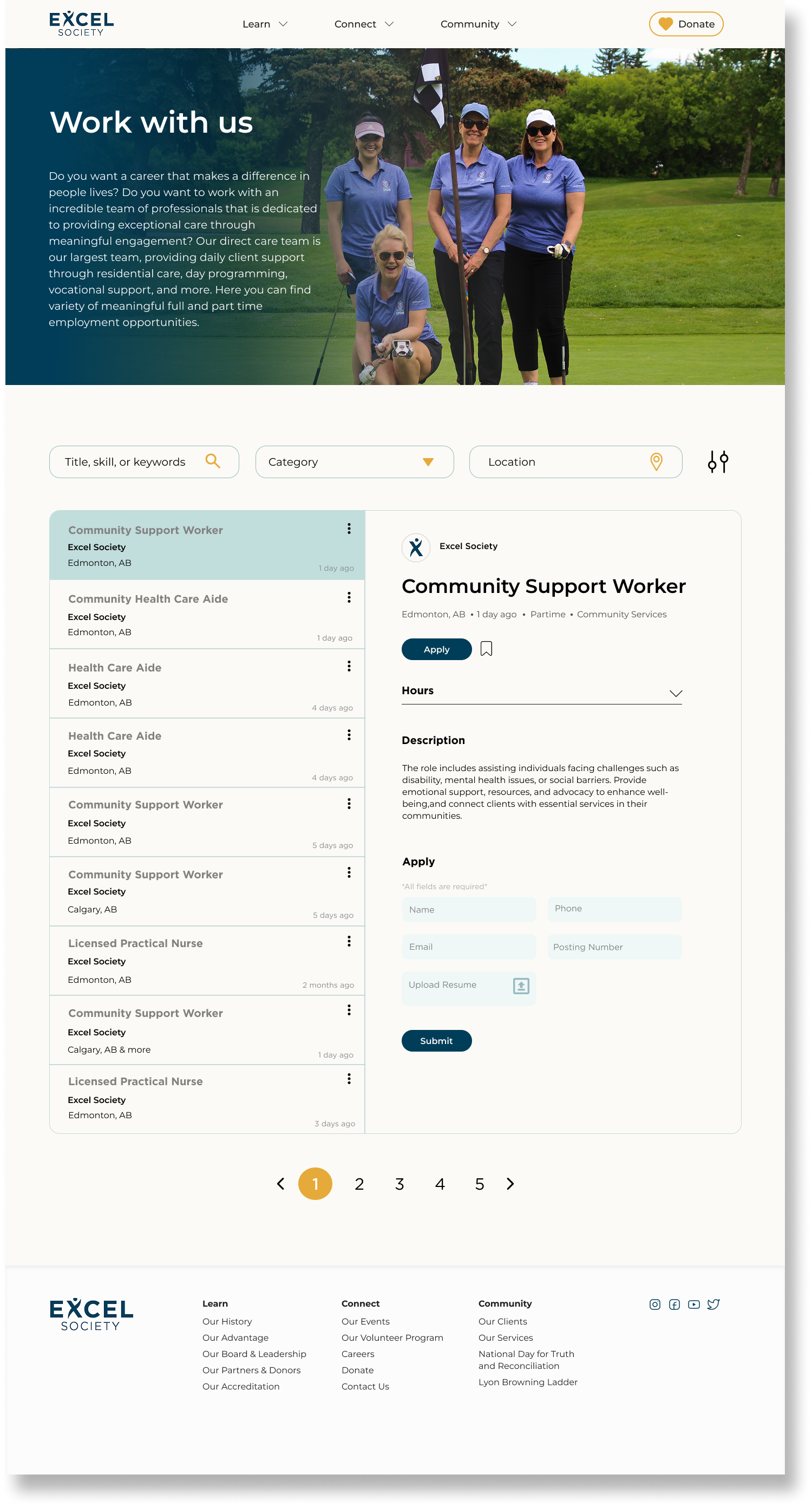 Excel Society webpage for Careers