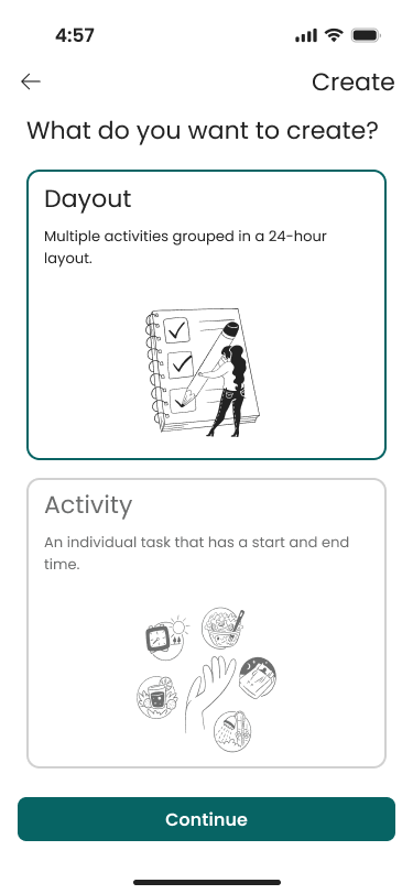 Option to choose what you want to create with dayout selected