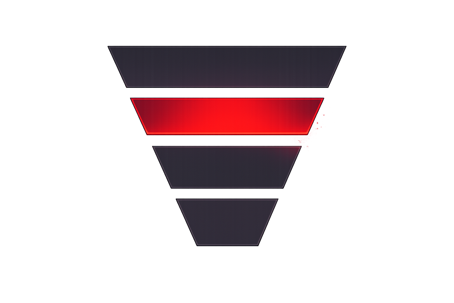Four layered funnel with the second layer highlighted in red against a black background.