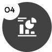 White icon of a bar chart with a pie chart on a dark circular background, labeled 04 in a small white circle.