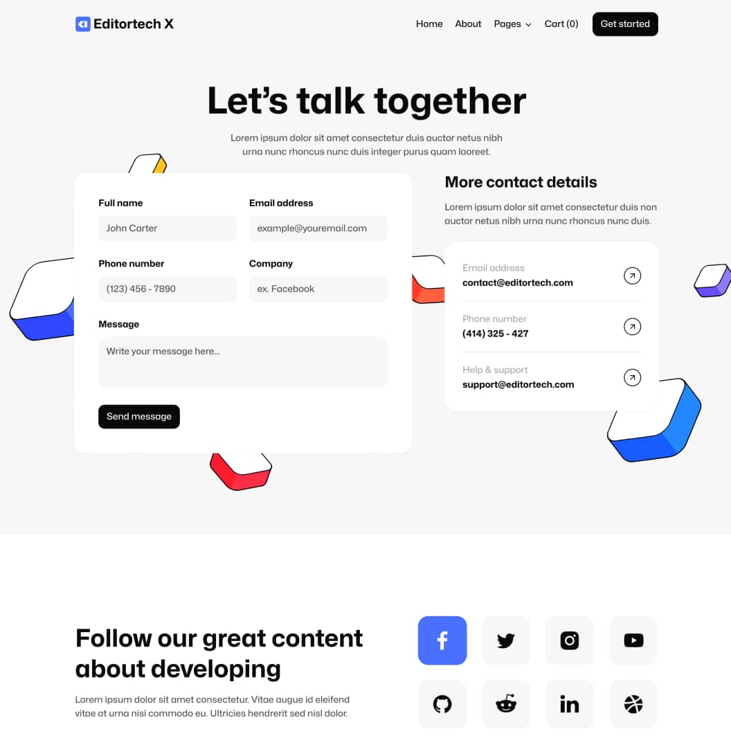 Editortech X - Contact V1 Page - Tech App Webflow Template