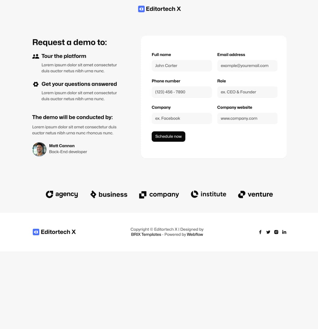 Editortech X - Demo Page - Tech App Webflow Template