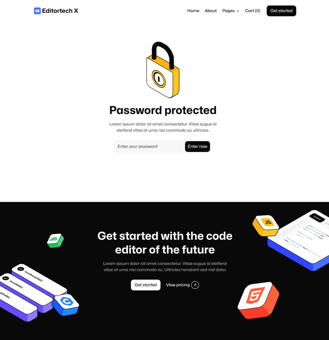 Editortech X - Password Protected Page - Tech App Webflow Template