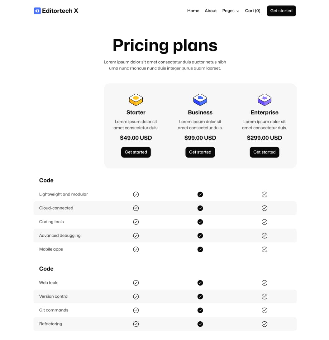 Editortech X - Pricing Page - Tech App Webflow Template