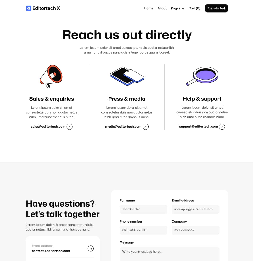 Editortech X - Contact V2 Page - Tech App Webflow Template