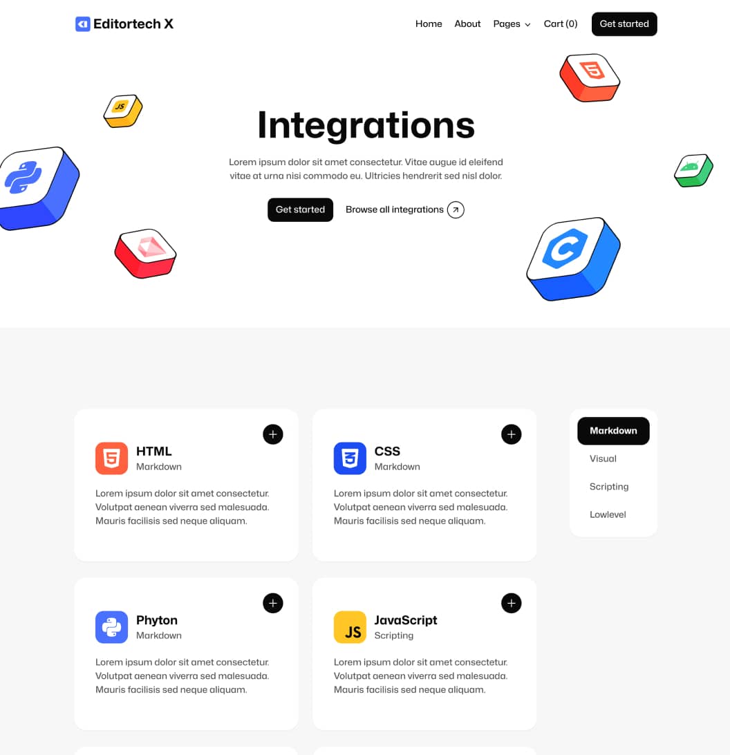 Editortech X - Integrations Page - Tech App Webflow Template