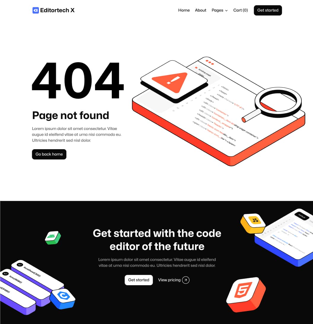 Editortech X - Page Not Found Page - Tech App Webflow Template