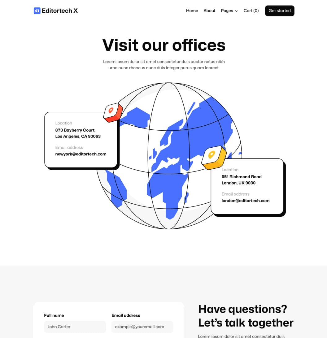 Editortech X - Contact V3 Page - Tech App Webflow Template