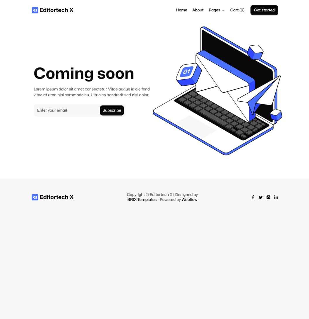 Editortech X - Coming Soon Page - Tech App Webflow Template