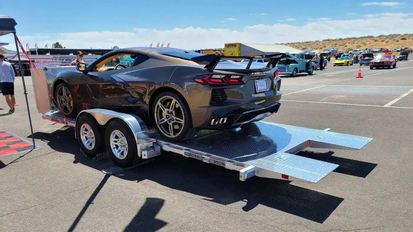 Corvette on a Jimglo open trailer