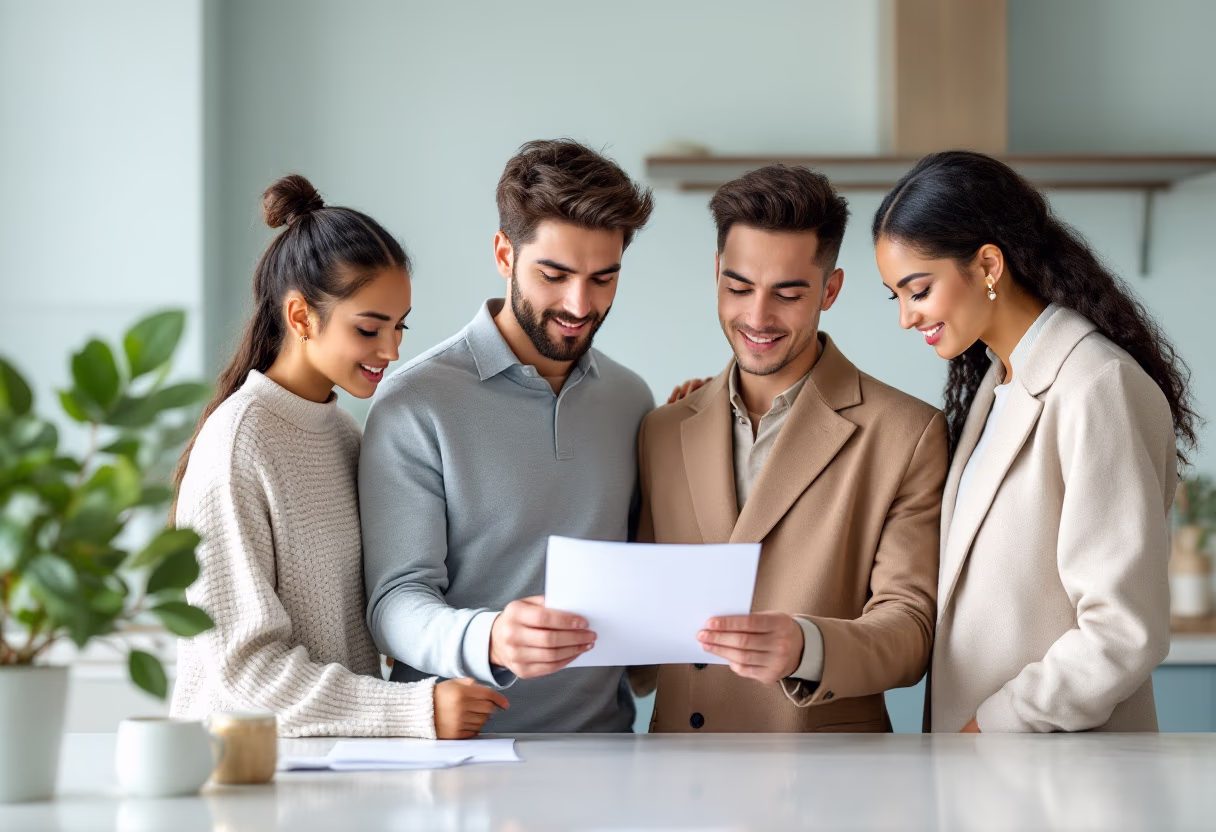 image of a family looking at insurance policy