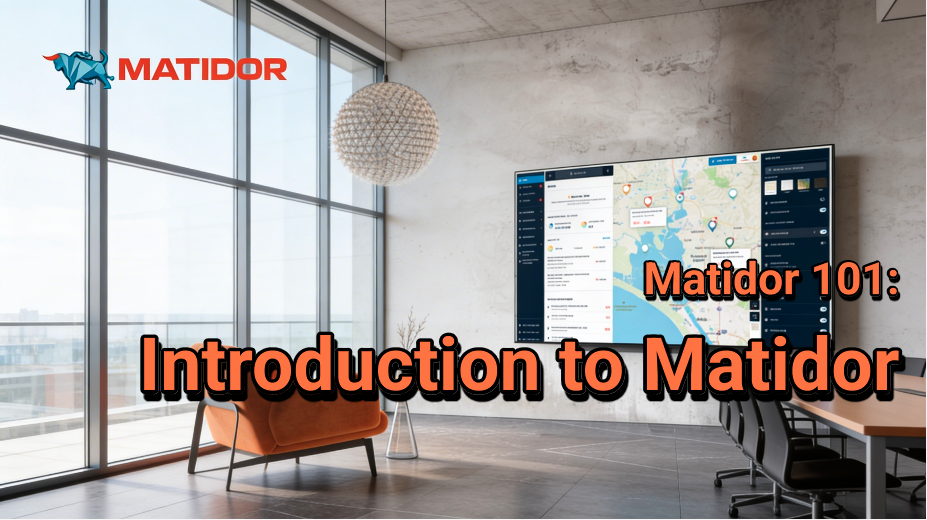 Screenshot of Matidor 101 introduction video showing Matidor map based project management for field teams.