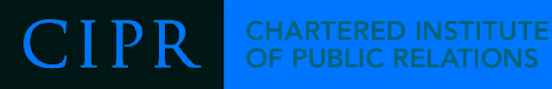 A blue and black background with the words chartered institution of public relations.
