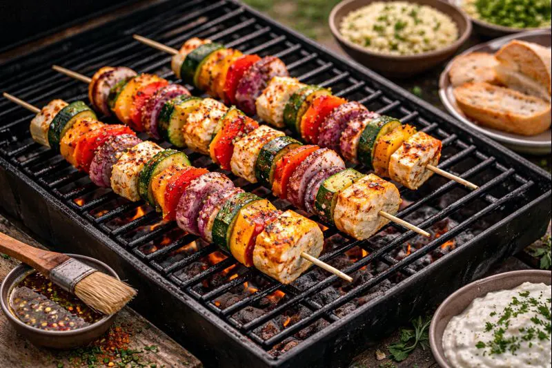 BBQ groentespiesjes met halloumi