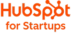 HubSpot for Startups logo with orange text and a gear symbol.