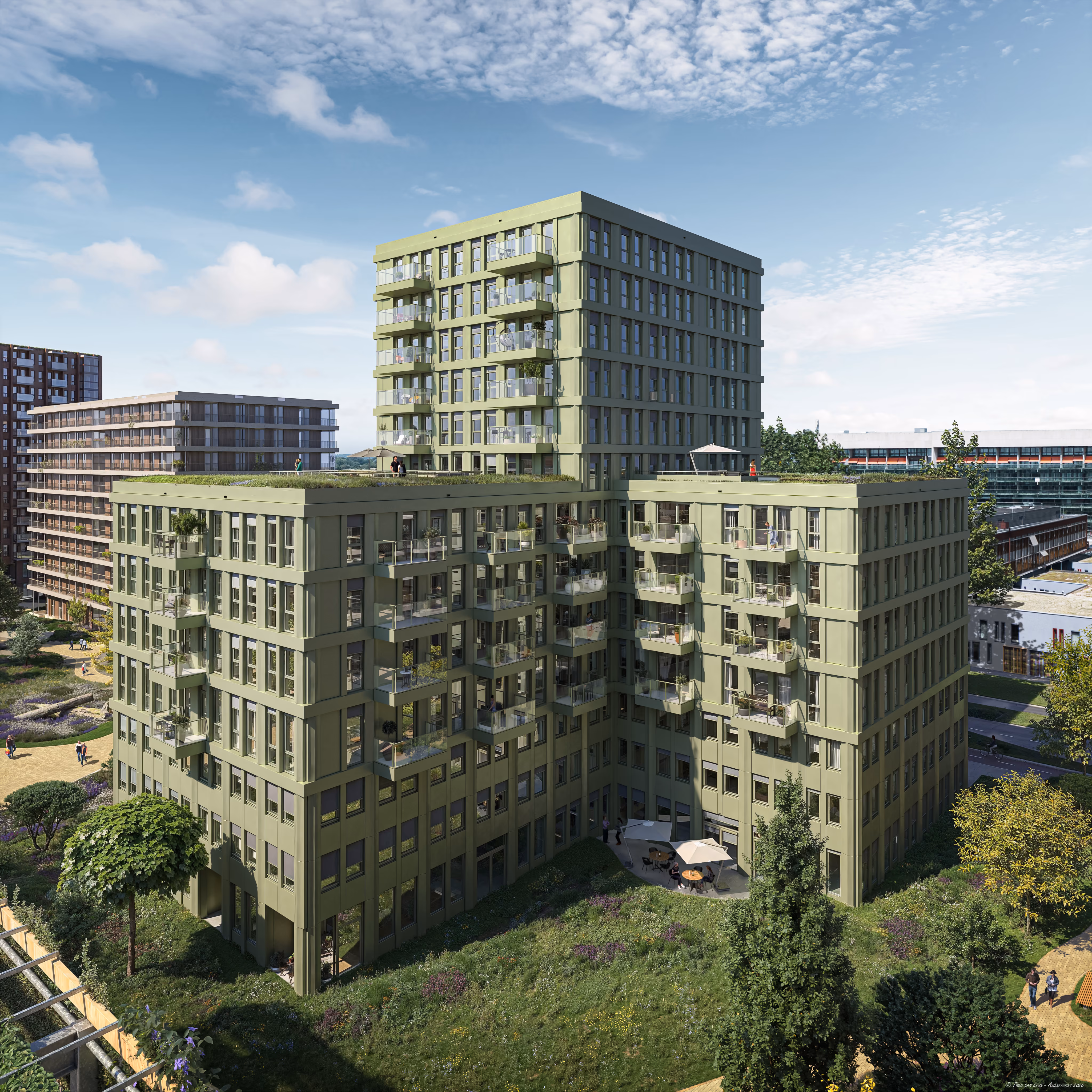 Illustratief beeld van het gebouw bij Seasons-locatie Rootz