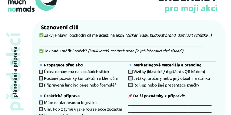 Vzor checklistu ke konferencím a veletrhům ke stažení od společnosti Pretty Much Nomads