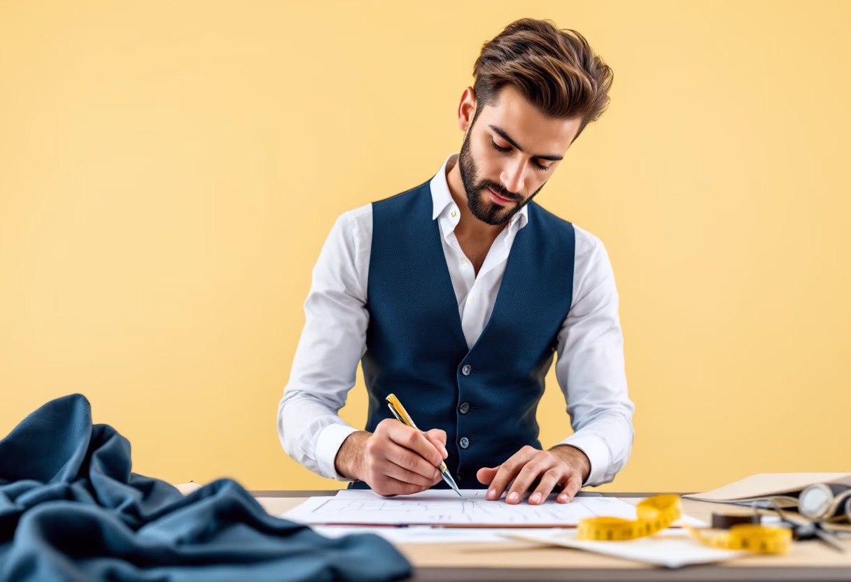image of tailor drafting patterns