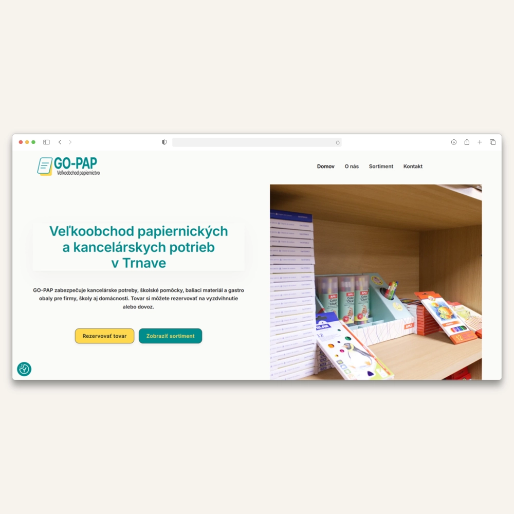 Webová stránka GO-PAP vytvorená v rámci projektu branding a web dizajn.