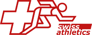 Red outline of a running athlete overlapping a Swiss cross with the text 'swiss athletics' beside it.