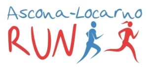 Logo with blue text 'Ascona-Locarno' above large red letters 'RUN' and blue and red silhouettes of running figures.