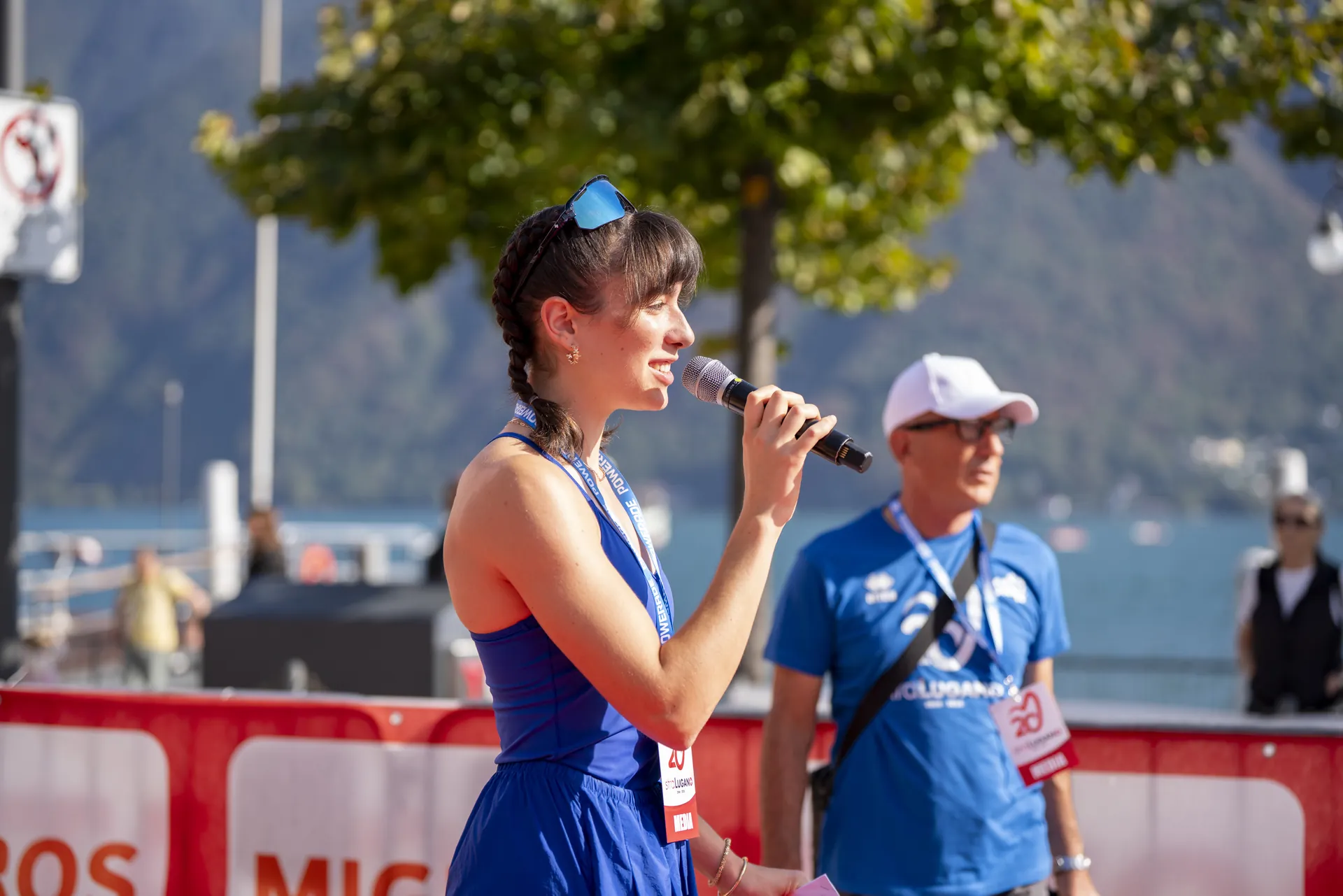 Ladina Ziani moderating at the StraLugano on the lakefront in Lugano